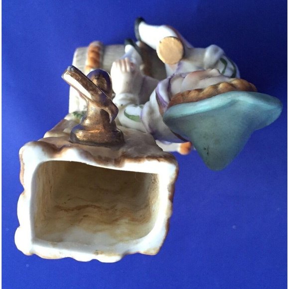 Porcelain Bud Vase Boy Figural Figurine Sitting on Water Barrel Bisque Vintage - Picture 7 of 11